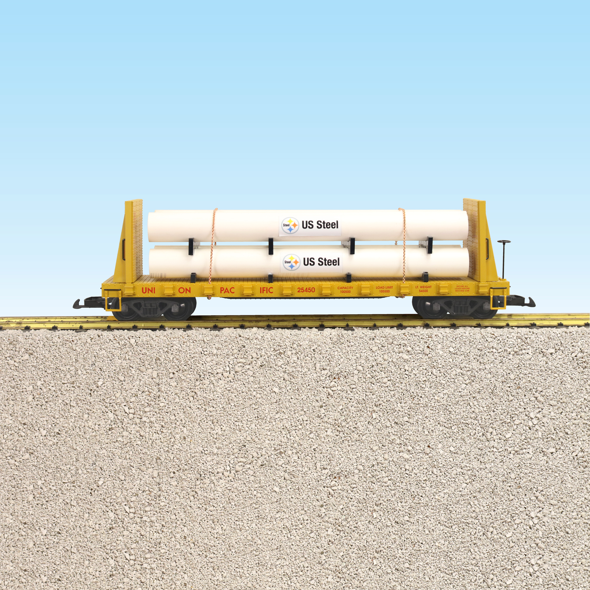 UNION PACIFIC PIPE LOAD FLAT CAR YELLOW