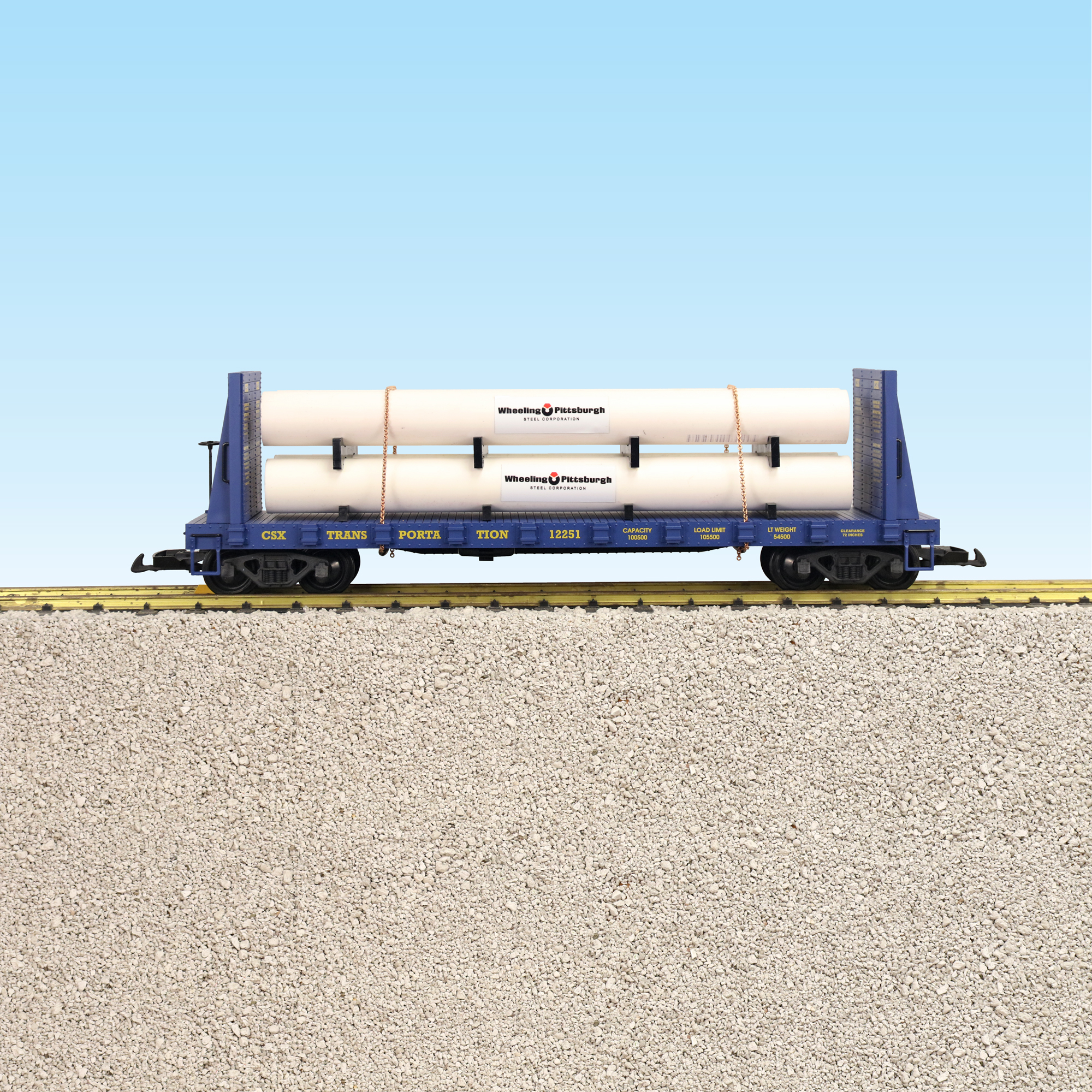 CSX PIPE LOAD FLAT CAR #12250 BLUE